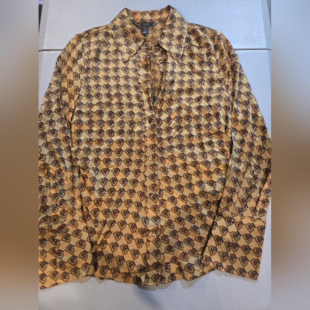 Banana Republic Geometric Silk Shirt in Brown and Gold 3c19